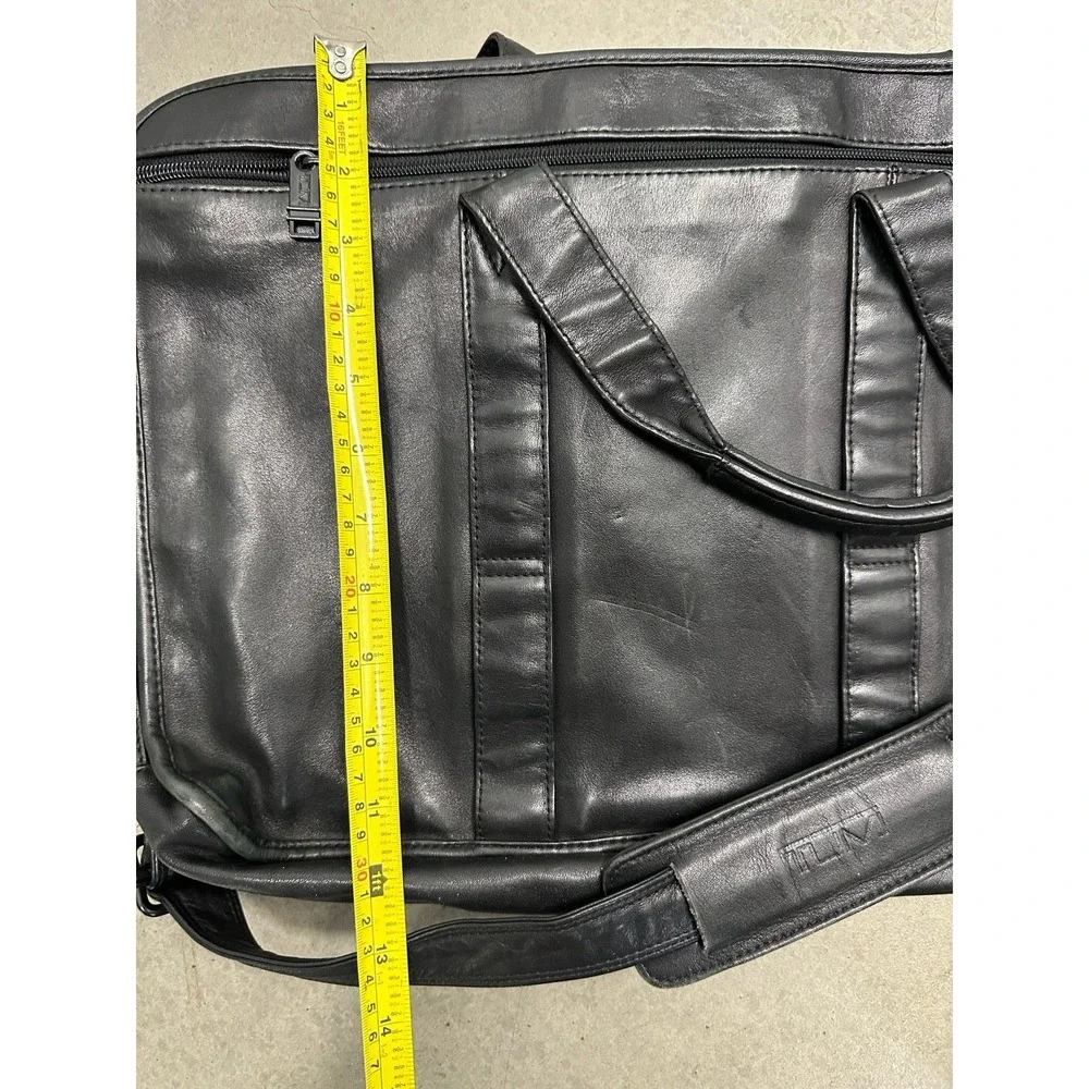 TUMI Alpha Black Nappa Leather Expandable Briefcase Laptop Bag Shoulder Strap